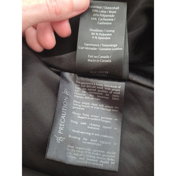 Mackage Women's Wool Blend Dress Coat Black Belted Heavy Size Medium - Picture 11 of 14